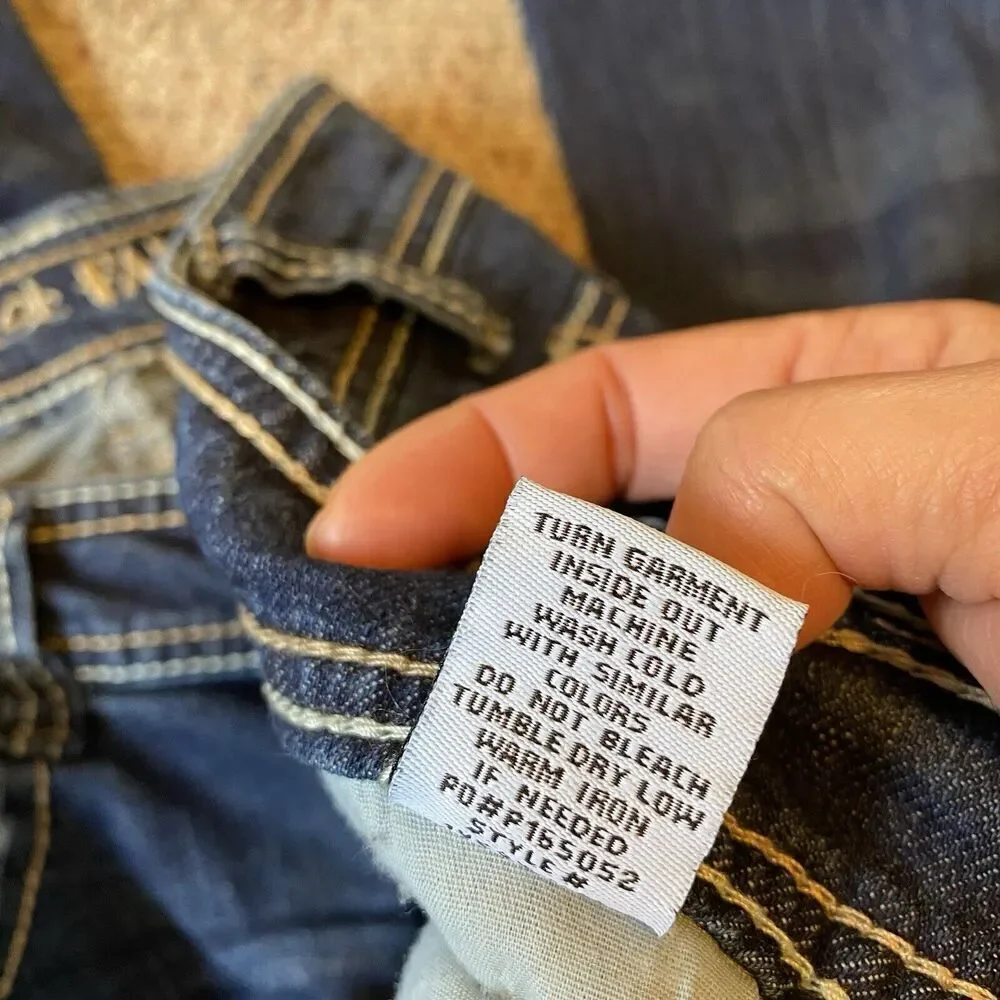Almost Famous Jeans Women Sz 11 Stretch Distressed Blue Low Rise Cuffed Hem